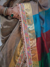 Banarasee Handloom Plain Tissue Saree With Multicolor Pallu Zari Border & Lace-Gold