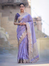 Banarasee Handloom Tissue Saree With Zari Buti Design Floral Border & Lace-Pastel Purple