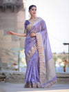 Banarasee Handloom Tissue Saree With Zari Buti Design Floral Border & Lace-Pastel Purple