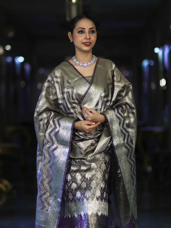 Banarasee Tissue Zari Work Salwar Kameez Fabric With Dupatta Set-Violet