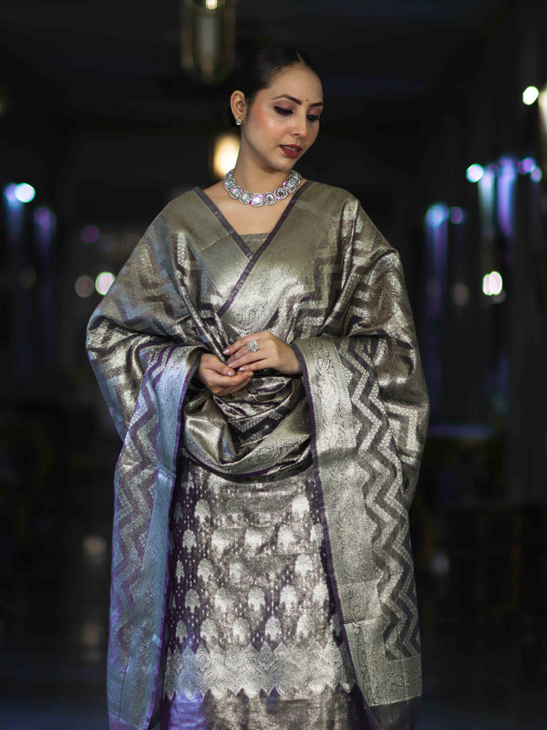 Banarasee Tissue Zari Work Salwar Kameez Fabric With Dupatta Set-Violet