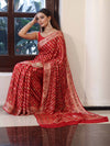 Banarasee Pure Chiffon Saree With Gold Zari Work & Border-Red