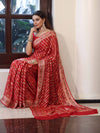 Banarasee Pure Chiffon Saree With Gold Zari Work & Border-Red