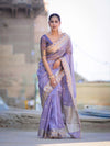 Banarasee Handloom Tissue Saree With Zari Buti Design Floral Border & Lace-Pastel Purple