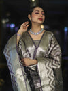 Banarasee Tissue Zari Work Salwar Kameez Fabric With Dupatta Set-Violet