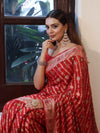 Banarasee Pure Chiffon Saree With Gold Zari Work & Border-Red