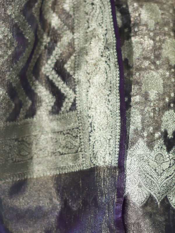 Banarasee Tissue Zari Work Salwar Kameez Fabric With Dupatta Set-Violet