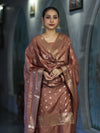 Banarasee Zari Embroidered Chanderi Silk Salwar Kameez With Dupatta Set-Brown