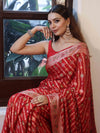 Banarasee Pure Chiffon Saree With Gold Zari Work & Border-Red