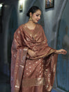 Banarasee Zari Embroidered Chanderi Silk Salwar Kameez With Dupatta Set-Brown