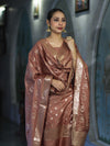 Banarasee Zari Embroidered Chanderi Silk Salwar Kameez With Dupatta Set-Brown