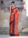 Banarasee Handloom Semi Silk Saree With Buta Design & Contrast Border-Rust & Burgundy