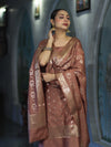 Banarasee Zari Embroidered Chanderi Silk Salwar Kameez With Dupatta Set-Brown