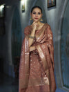 Banarasee Zari Embroidered Chanderi Silk Salwar Kameez With Dupatta Set-Brown