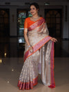 Banarasee Organza Mix Saree With Zari Jaal Design & Contrast Border-Silver & Pink
