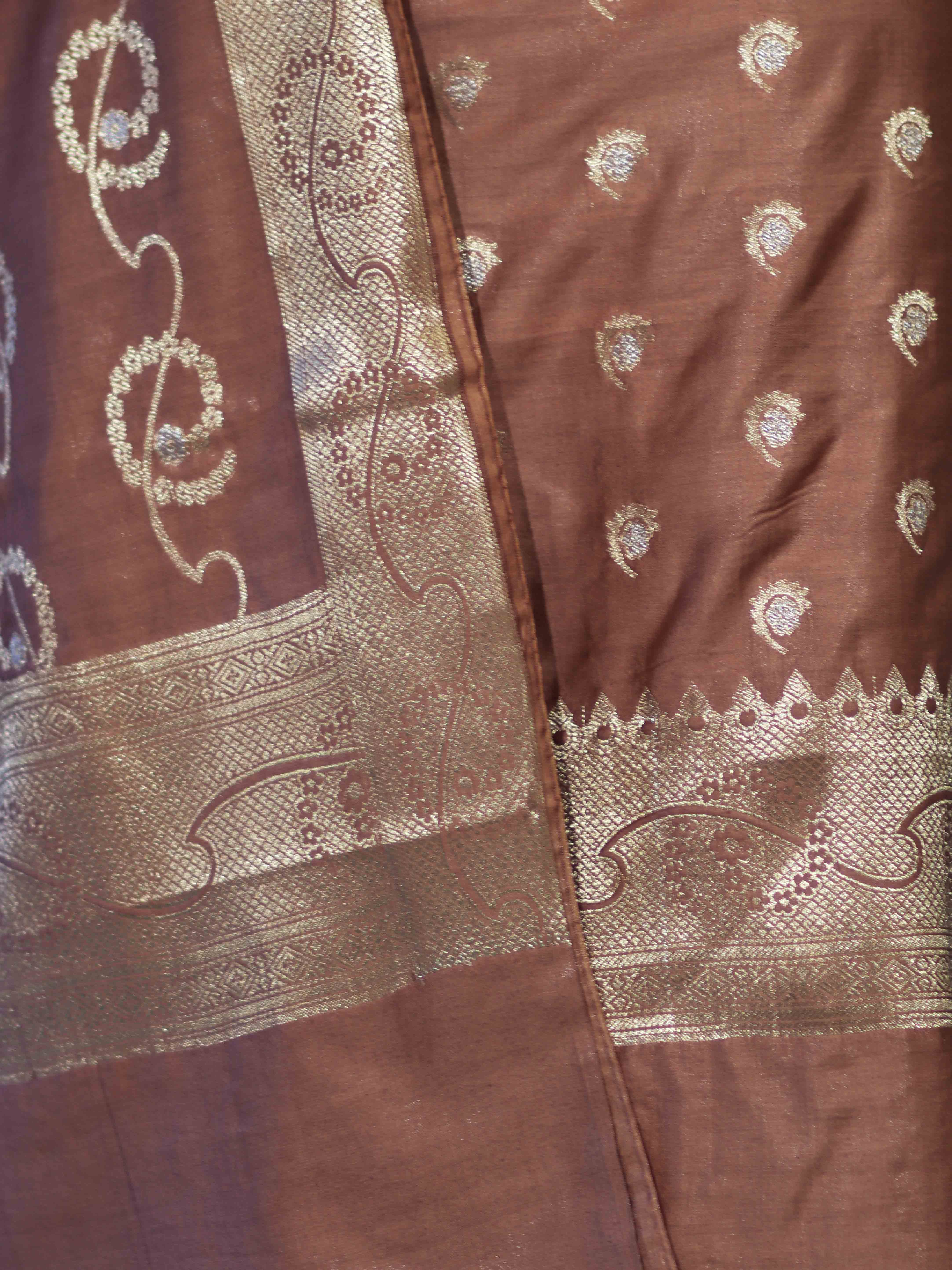 Banarasee Zari Embroidered Chanderi Silk Salwar Kameez With Dupatta Set-Brown