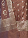 Banarasee Zari Embroidered Chanderi Silk Salwar Kameez With Dupatta Set-Brown