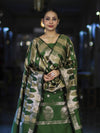 Banarasee Semi Katan Zari Work Salwar Kameez Fabric With Dupatta Set-Leaf Green