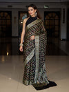 Banarasee Pure Chiffon Saree With Gold Zari & Resham Jaal Work-Black