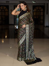 Banarasee Pure Chiffon Saree With Gold Zari & Resham Jaal Work-Black
