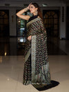 Banarasee Pure Chiffon Saree With Gold Zari & Resham Jaal Work-Black