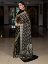 Banarasee Pure Chiffon Saree With Gold Zari & Resham Jaal Work-Black