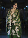 Banarasee Semi Katan Zari Work Salwar Kameez Fabric With Dupatta Set-Leaf Green