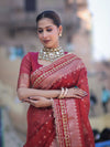 Banarasee Handloom Tissue (Saubhagyavati Bhava) Lace Saree With Buti Design Border & Lace-Red