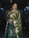 Banarasee Semi Katan Zari Work Salwar Kameez Fabric With Dupatta Set-Leaf Green