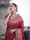 Banarasee Handloom Tissue (Saubhagyavati Bhava) Lace Saree With Buti Design Border & Lace-Red