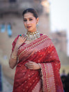 Banarasee Handloom Tissue (Saubhagyavati Bhava) Lace Saree With Buti Design Border & Lace-Red