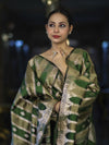 Banarasee Semi Katan Zari Work Salwar Kameez Fabric With Dupatta Set-Leaf Green