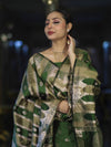 Banarasee Semi Katan Zari Work Salwar Kameez Fabric With Dupatta Set-Leaf Green