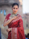 Banarasee Handloom Tissue (Saubhagyavati Bhava) Lace Saree With Buti Design Border & Lace-Red