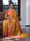 Banarasee Organza Mix Saree With Zari Jaal Design & Contrast Border-Yellow & Pink