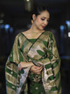 Banarasee Semi Katan Zari Work Salwar Kameez Fabric With Dupatta Set-Leaf Green