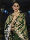 Banarasee Semi Katan Zari Work Salwar Kameez Fabric With Dupatta Set-Leaf Green