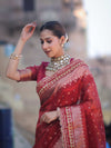 Banarasee Handloom Tissue (Saubhagyavati Bhava) Lace Saree With Buti Design Border & Lace-Red