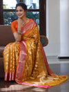 Banarasee Organza Mix Saree With Zari Jaal Design & Contrast Border-Yellow & Pink