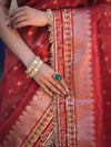 Banarasee Handloom Tissue (Saubhagyavati Bhava) Lace Saree With Buti Design Border & Lace-Red