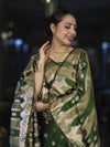 Banarasee Semi Katan Zari Work Salwar Kameez Fabric With Dupatta Set-Leaf Green