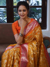 Banarasee Organza Mix Saree With Zari Jaal Design & Contrast Border-Yellow & Pink
