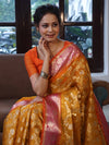Banarasee Organza Mix Saree With Zari Jaal Design & Contrast Border-Yellow & Pink