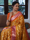 Banarasee Organza Mix Saree With Zari Jaal Design & Contrast Border-Yellow & Pink