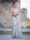 Banarasee Handloom Plain Soft Tissue Shine Saree With Resham Zari Border & Lace-Powder Blue