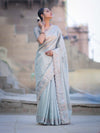 Banarasee Handloom Plain Soft Tissue Shine Saree With Resham Zari Border & Lace-Powder Blue