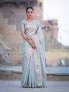 Banarasee Handloom Plain Soft Tissue Shine Saree With Resham Zari Border & Lace-Powder Blue