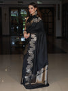 Banarasee Handwoven Semi Silk Saree With Zari Border-Black
