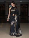 Banarasee Handwoven Semi Silk Saree With Zari Border-Black