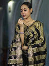 Banarasee Semi Katan Zari Work Salwar Kameez Fabric With Dupatta Set-Black